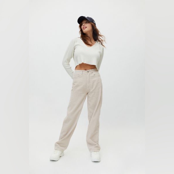 Urban Outfitters Bdg Cream High-Waisted Wide Leg Baggy Corduroy Pants Size 31